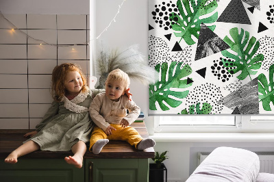 Rolgordijn voor het raam Bladeren driehoeken stippen