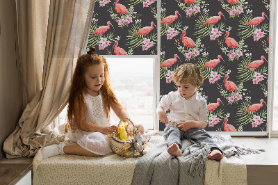 Rolgordijn voor het raam Flamingo's op planten