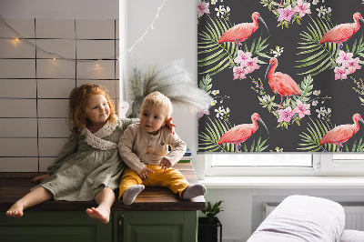 Rolgordijn voor het raam Flamingo's op planten