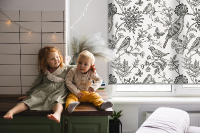 Rolgordijn voor het raam Getekende vogels en planten