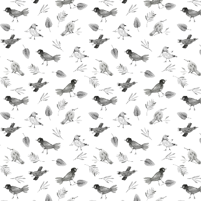 Rolgordijn voor het raam Getekende vogels en bladeren