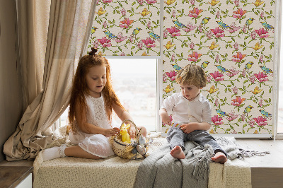 Rolgordijn verduisterend Vogels op bloemen