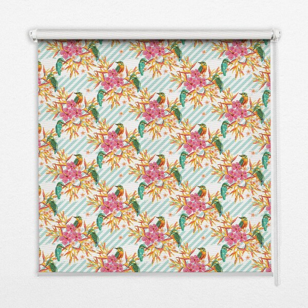 Rolgordijn voor het raam Vogels tussen de takken van een boom