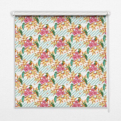 Rolgordijn voor het raam Vogels tussen de takken van een boom