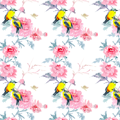 Rolgordijn voor het raam Vogels op bloemen