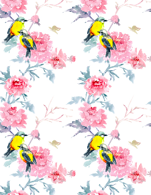 Rolgordijn voor het raam Vogels op bloemen