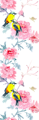 Rolgordijn voor het raam Vogels op bloemen