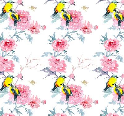 Rolgordijn voor het raam Vogels op bloemen