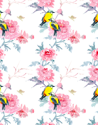 Rolgordijn voor het raam Vogels op bloemen