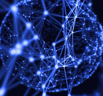 Rolgordijn verduisterend Blauwe stippen verbonden door lijnen