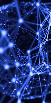 Rolgordijn verduisterend Blauwe stippen verbonden door lijnen