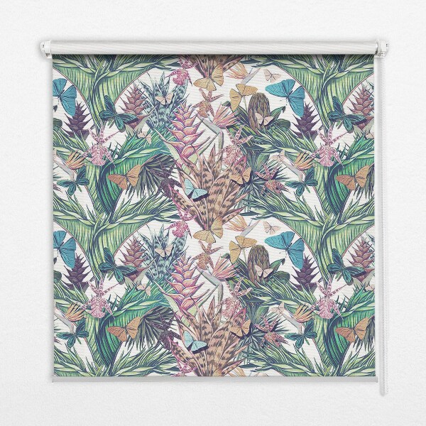 Rolgordijn voor het raam Vlinders op bloemen