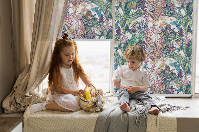 Rolgordijn voor het raam Vlinders op bloemen