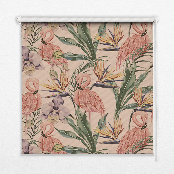 Rolgordijn verduisterend Flamingo's en bloemen