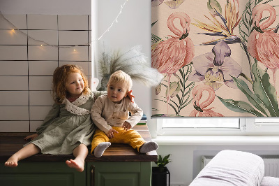 Rolgordijn verduisterend Flamingo's en bloemen