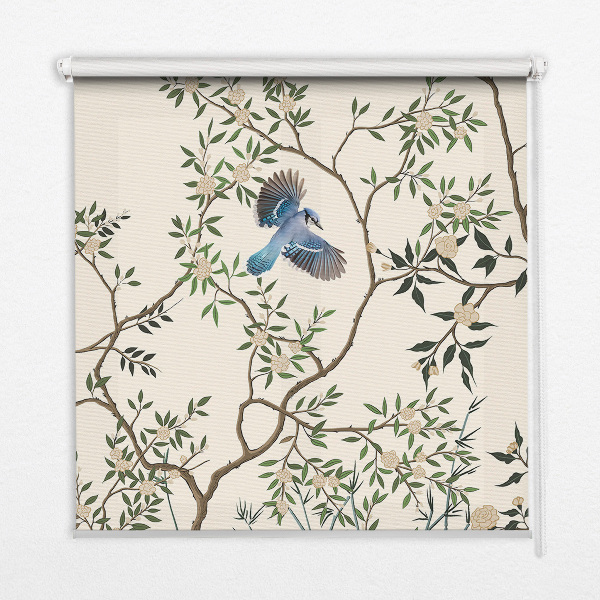 Rolgordijn voor het raam Vogels op een boom