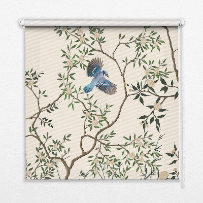Rolgordijn voor het raam Vogels op een boom