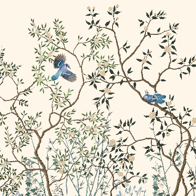 Rolgordijn voor het raam Vogels op een boom