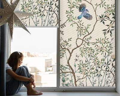 Rolgordijn voor het raam Vogels op een boom