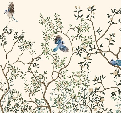 Rolgordijn voor het raam Vogels op een boom