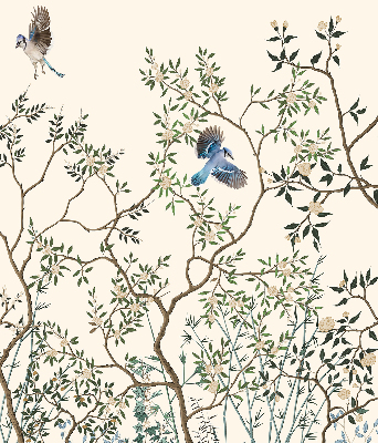 Rolgordijn voor het raam Vogels op een boom