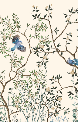 Rolgordijn voor het raam Vogels op een boom