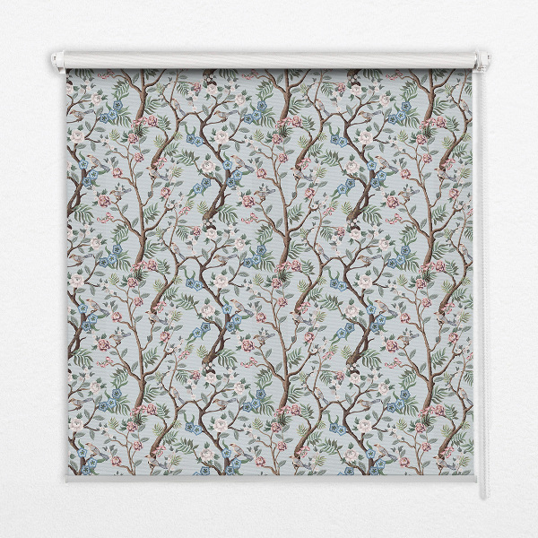 Rolgordijn voor het raam Bloemenranken op een lichte achtergrond