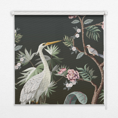 Rolgordijn voor het raam Vogels bij de boom