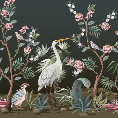 Rolgordijn voor het raam Vogels bij de boom