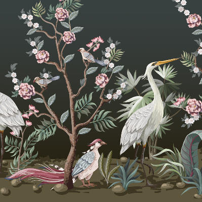 Rolgordijn voor het raam Vogels bij de boom