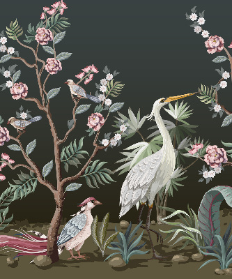 Rolgordijn voor het raam Vogels bij de boom