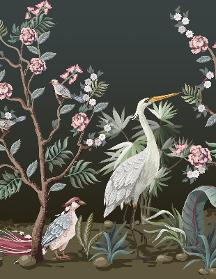 Rolgordijn voor het raam Vogels bij de boom