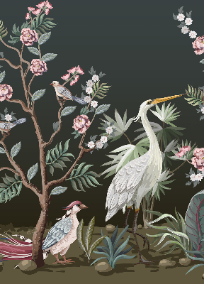 Rolgordijn voor het raam Vogels bij de boom