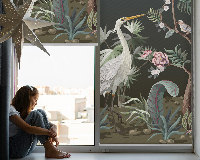 Rolgordijn voor het raam Vogels bij de boom