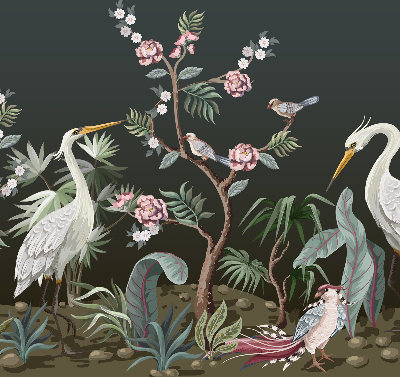 Rolgordijn voor het raam Vogels bij de boom