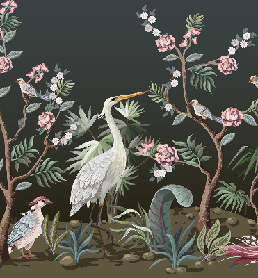 Rolgordijn voor het raam Vogels bij de boom