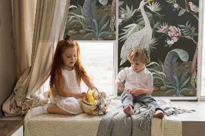 Rolgordijn voor het raam Vogels bij de boom