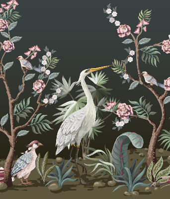 Rolgordijn voor het raam Vogels bij de boom