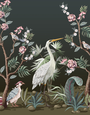 Rolgordijn voor het raam Vogels bij de boom