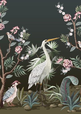 Rolgordijn voor het raam Vogels bij de boom