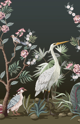 Rolgordijn voor het raam Vogels bij de boom