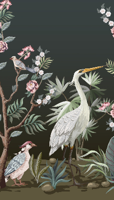 Rolgordijn voor het raam Vogels bij de boom