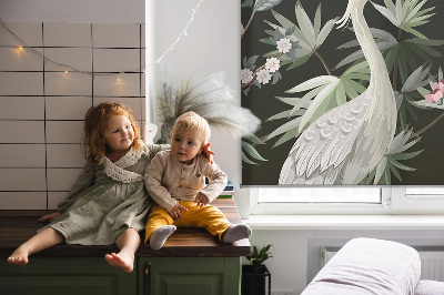 Rolgordijn voor het raam Vogels bij de boom