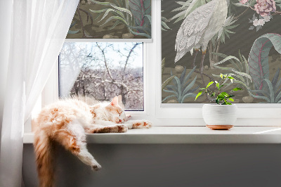 Rolgordijn voor het raam Vogels bij de boom