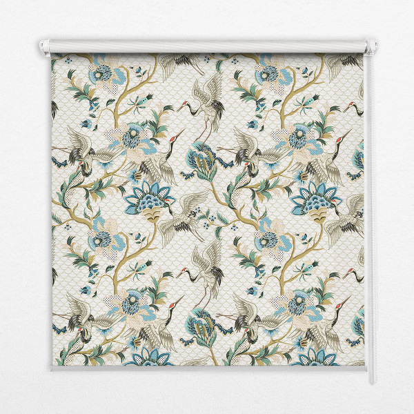 Rolgordijn voor het raam Bloemen en vogels