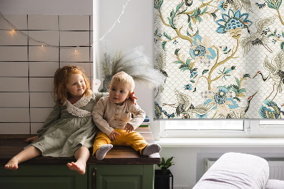 Rolgordijn voor het raam Bloemen en vogels