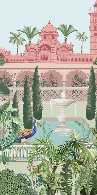 Rolgordijn voor het raam Paleis met tuin