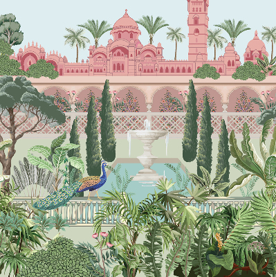 Rolgordijn voor het raam Paleis met tuin