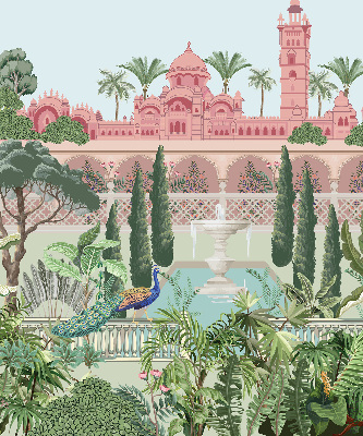 Rolgordijn voor het raam Paleis met tuin