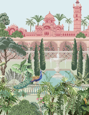 Rolgordijn voor het raam Paleis met tuin